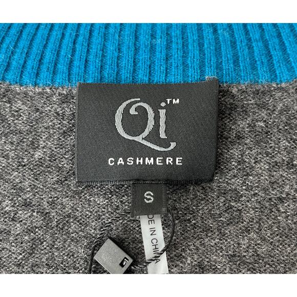 3-29 QI CASHMERE Men's Henley Sweater 100%Cashmere Gray S - Picture 7 of 16